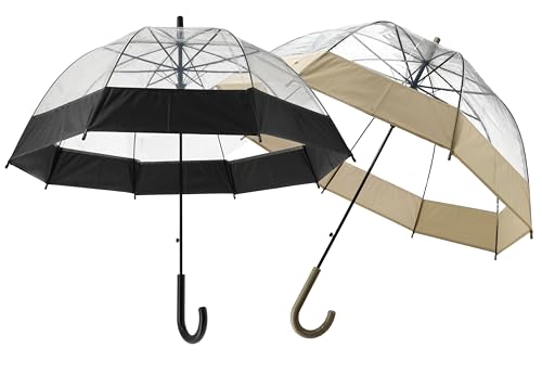 Transparenter Bubbleschirm - Regenschirm Transparent - 90 cm Durchmesser - 2er Set - Schwarz/Beige - Winddicht für Regen & Schnee, Schwarz-Beige, 90cm von Discountershop
