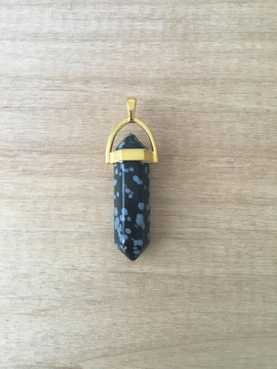 1 - Schwarz Dalmation Edelstein Zeiger Anhänger Charme 24 K Vergoldet Einstellung Titan Beschichtet Kristall Schmuck Liefert | Am056 von DiscountsForLovely