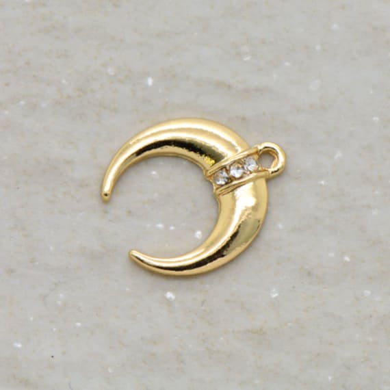 1 - Strass Halbmond Charme 24 K Gold Vergoldet Messing Geschichtet Minimal Schmuck Anhänger | Ar094 von DiscountsForLovely