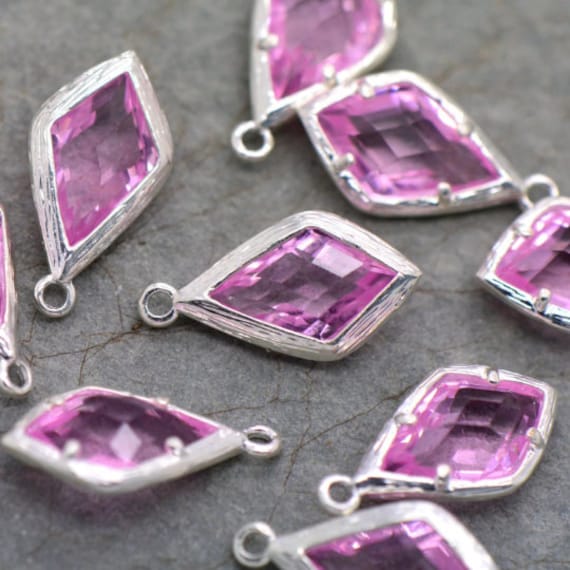 Diamant Jewel Charms Leicht Rose Glasschliff Sterling Versilbert Einstellung Tropfen Edelstein Schmuck 20mm Lünette Stein | Ax061 von DiscountsForLovely