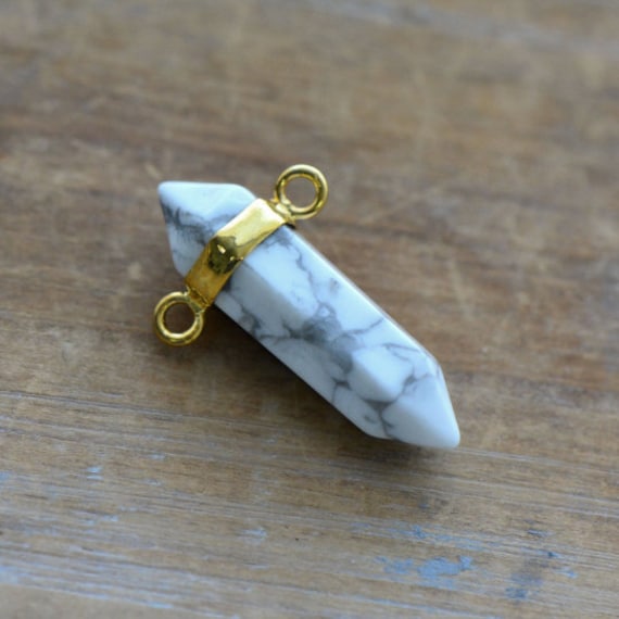 Doppelpunkt Marmor Anhänger - Stecker Perle 24K Vergoldet Gehäuse Edelstein Schmuck Herstellung Liefert | An043 von DiscountsForLovely