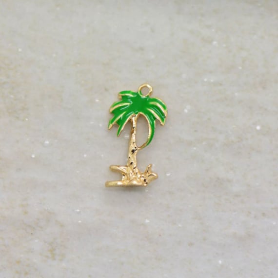 Palme Charme - Von Hand Bemalte Emaille Auf 24K Vergoldeten Messing Anhänger-Vintage-Schmuck-Zubehör | As222 von DiscountsForLovely