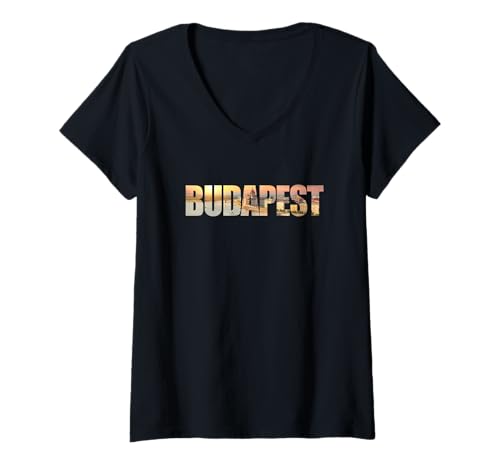 Damen Budapest Text with Hungary Danube River & Parliament Graphic T-Shirt mit V-Ausschnitt Damen Budapest Text with Hungary Danube River & Parliament Graphic T-Shirt mit V-Ausschnitt von Discover The Beauty of Budapest Hungary