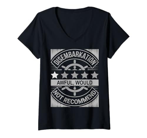 Damen Ausschiffung Recap Parodie Lustig Reise Kreuzfahrt Schiff Humor T-Shirt mit V-Ausschnitt Damen Ausschiffung Recap Parodie Lustig Reise Kreuzfahrt Schiff Humor T-Shirt mit V-Ausschnitt von Disembarkation Recap Funny Cruise Ship Gifts