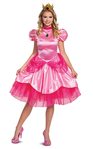 Disguise Damen Pfirsich-kostüm, Offizielles Nintendo Super Mario Bros Kleid Und Krone Prinzessin Peach Deluxe Erwachsenenkostüm, Rosa, XL EU von Disguise
