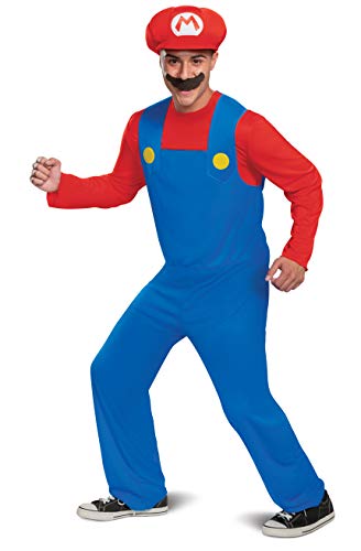 Disguise Herren Mario Kostüm, offizielles Nintendo Super Mario Bros Erwachsenenkostüm mit Hut und Schnurrbart, rot, Medium (38-40) US von Disguise