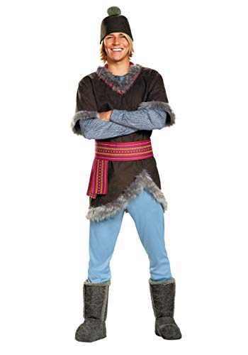 Kristoff Kostüm für Erwachsene, Disney Frozen Herren Charakter Outfit Tunika mit Hut, Gürtel und Hose und Stiefelüberzieher, Braun, XL von Disguise