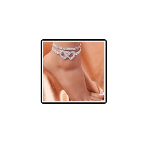 Dishowme 2 Stücke Strass Herz Fußkettchen Armbänder Kristall Lariat Liebe Herz Fuß Kette Bling Strand Barfuß Sandale Schmuck für Frauen Mädchen Teenager von Dishowme