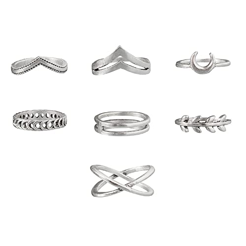 Boho Mond Stern Herz Knöchelringe Set Welle Blatt Auge Fingergelenk Ring Kaktus Kostüm Stapelbare Ringe für Frauen Mädchen Männer (Silber A) von Dishowme