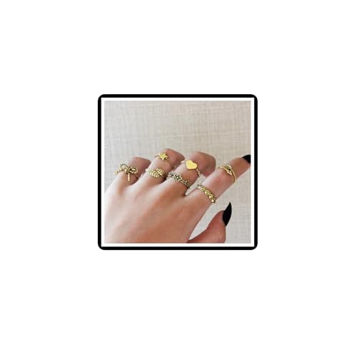 Dishowme 7Pcs Schleife Herz Ringe Sets Punk Stern Blume Knöchel Ring Blatt Pfeil Finger Joint Ring Band Schmuck für Damen Herren Frauen (Gold) von Dishowme