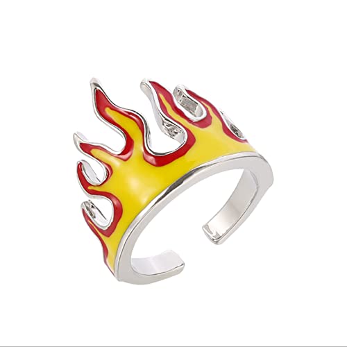 Dishowme Feuer Flamme Ring Punk Knuckle Ring Kreativer Hip Hop Gelenk Fingerring Einstellbarer Schmuck für Frauen Männer Mädchen Jungen (Gelb) von Dishowme