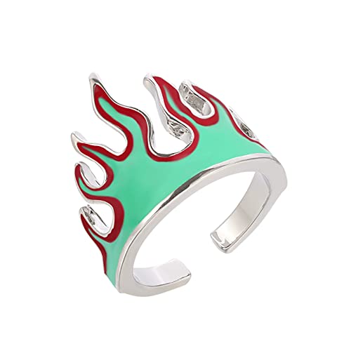 Dishowme Feuer Flamme Ring Punk Knuckle Ring Kreativer Hip Hop Gelenk Fingerring Einstellbarer Schmuck für Frauen Männer Mädchen Jungen (Grün) von Dishowme