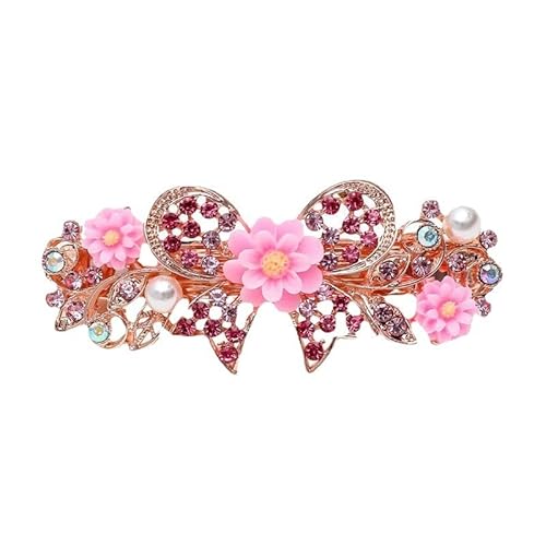 Dishowme Haarspange mit Kristallblumen Vintage-Stil Schmetterling Strass Französischer Federverschluss Perlen Haarspangen Zubehör Rosa von Dishowme