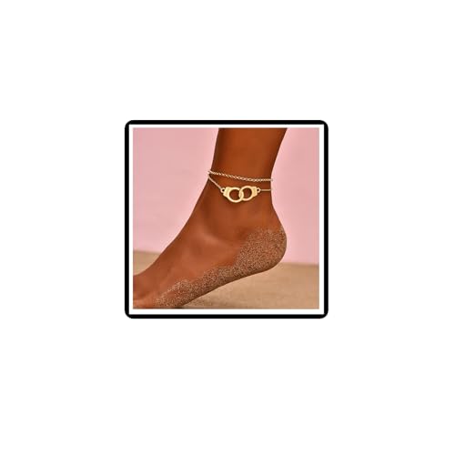 Dishowme Handschellen Buchstaben Fußkettchen Boho Layered Freedom Fußkette Lariat Annulus Sommer Strand Barfuß Sandale Schmuck für Damen Frauen (Gold) von Dishowme