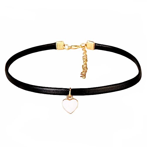 Dishowme Herz-Kleeblatt-Choker-Halskette, Vintage-Leder, Herz-Halskette, Kette mit vierblättrigem Kleeblatt, Schmuck für Frauen und Mädchen (Schwarz B) von Dishowme