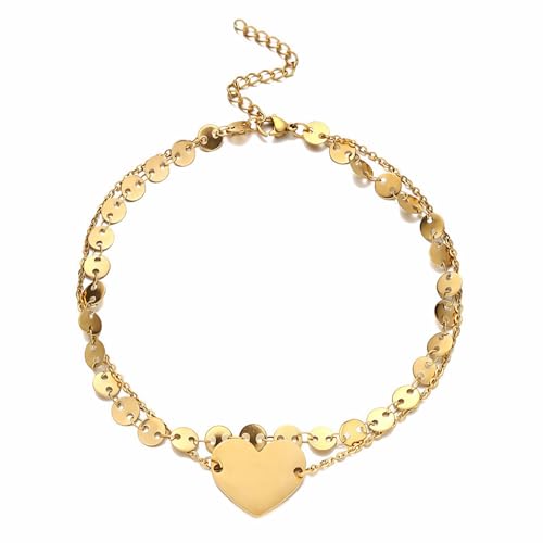 Dishowme Herz Pailletten Fußkettchen Armband Boho Layered Liebe Herz Münzen Fußkette Sommer Strand Barfuß Sandale Schmuck für Damen Frauen (Gold) von Dishowme