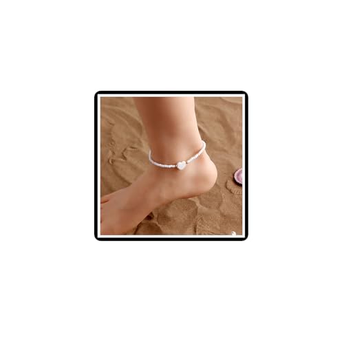 Dishowme Herz Perlen Fußkettchen Armband Böhmische Liebe Herz Samen Perlen Fußkette Sommer Strand Barfuß Sandale Schmuck für Frauen (Weiß) von Dishowme