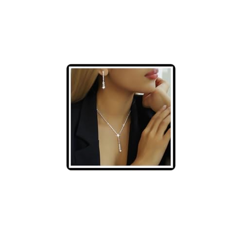 Dishowme Hochzeit Halskette Ohrringe Set Kristall Braut Strass Teardrop Schmuck Sets für Damen Frauen (Silber) von Dishowme