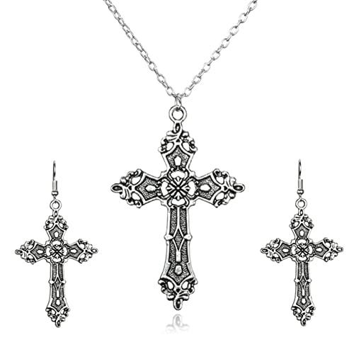 Dishowme Kreuz Halskette Ohrringe Satz Vintage Punk Kruzifix Anhänger Halskette Kette Gotisch Religiös Christlicher Schmuck für Frauen Mädchen Jugendliche von Dishowme