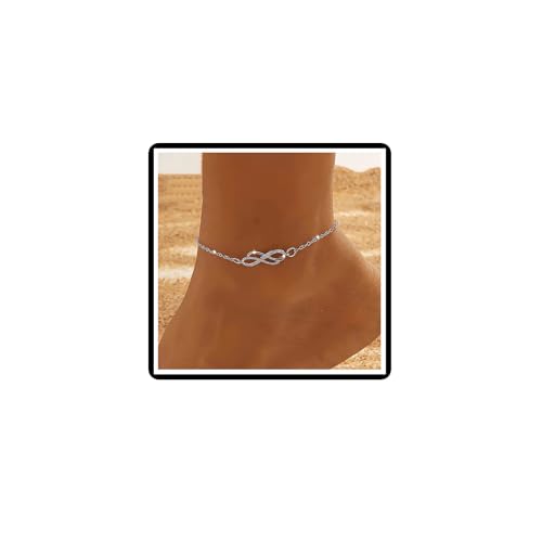 Dishowme Kristall Infinity Fußkettchen Armband Vintage Musiknote Fußkette Strass Lucky 8 Sommer Strand Schmuck für Frauen Damen (Silver) von Dishowme