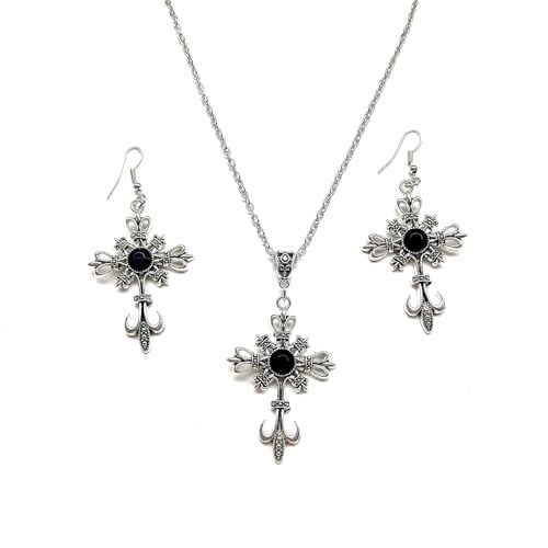 Dishowme Kristall Kreuz Halskette Ohrringe Sets Gothic Strass Kreuz Halskette 3Pcs Punk Christian Pray Crucifix Schmuck für Damen Frauen (Schwarz) von Dishowme
