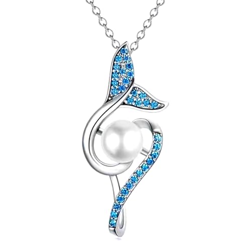 Dishowme Kristall Meerjungfrau Schwanz Halskette Vintage Strass Perle Fischschwanz Anhänger Halskette Kette Schmuck für Damen Frauen (Silber) von Dishowme