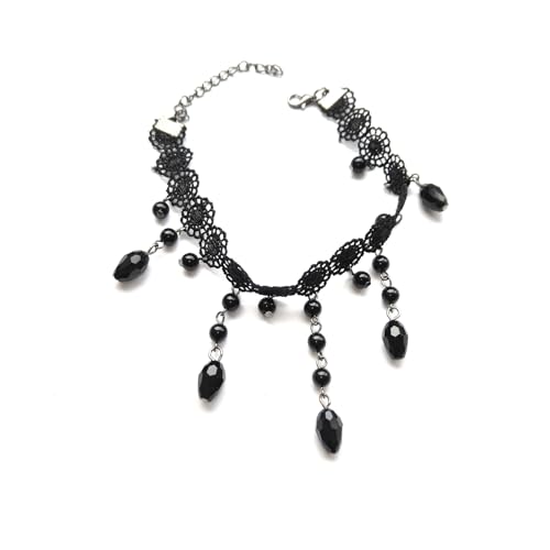Dishowme Kristall Spitze Blume Fußkettchen Armband Böhmische Perlen Quasten Fuß Kette Strass Perlen Sommer Strand Barfuß Sandale Schmuck für Damen Frauen (Schwarz) von Dishowme
