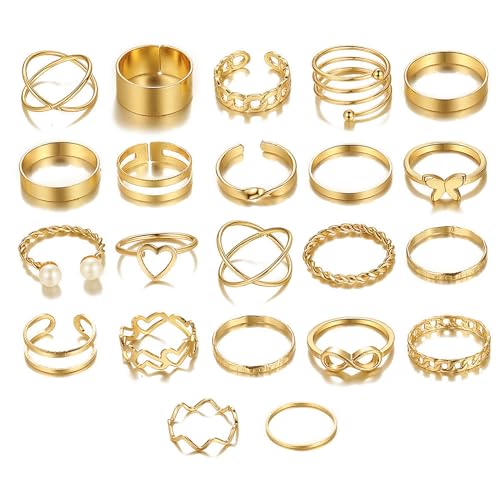 Dishowme Moon Star Infinity Ring Set Punk Herz Schmetterling Knöchelring Kristallperle Blume Fingergelenk Band 10/14/22Pcs Schmuck für Frauen Männer Mädchen (Gold A) von Dishowme