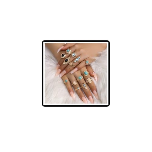 Dishowme Moon Star Infinity Ring Set Punk Herz Schmetterling Knöchelring Kristallperle Blume Fingergelenk Band 10/14/22Pcs Schmuck für Frauen Männer Mädchen (Gold B) von Dishowme