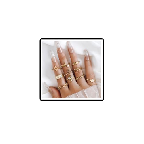 Dishowme Moon Star Infinity Ring Set Punk Herz Schmetterling Knöchelring Kristallperle Blume Fingergelenk Band 10/14/22Pcs Schmuck für Frauen Männer Mädchen (Gold C) von Dishowme