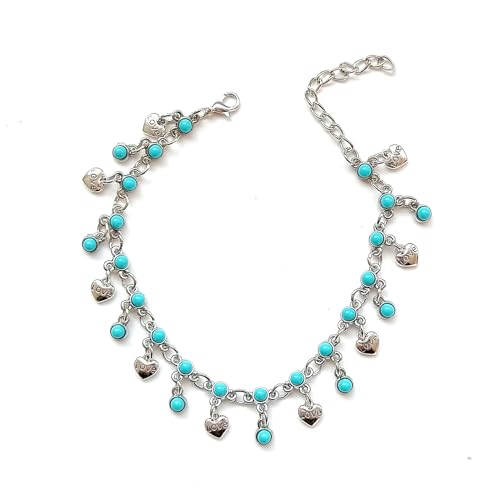 Dishowme Perle Herzschläge Fußkettchen Armband Boho geschichtete Herzperlen Fußkette Sommer Strand Kunstperle Barfuß Sandale Schmuck für Frauen Mädchen (Silber B) von Dishowme