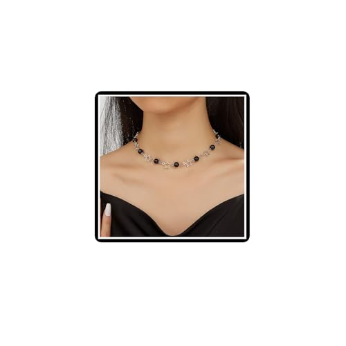 Dishowme Perle Stern Choker Halskette Boho Faux Perle Perlen Kragen Halskette Kette Schmuck für Damen Frauen (Schwarz) von Dishowme