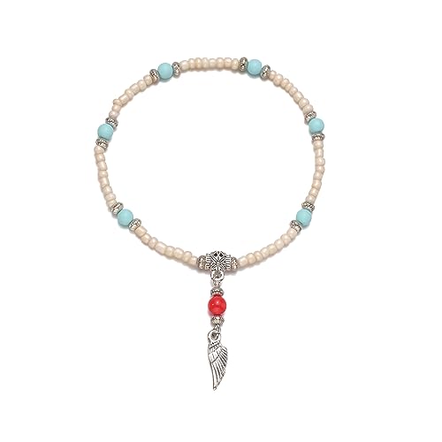 Dishowme Perlen-Muschel Fußkettchen Armband Engelsflügel Stern Fußkettchen Muschel Herz Perlen Fußkette Türkis Hawaii Puka Sommer Strand Schmuck für Frauen Mädchen (Stil E) von Dishowme