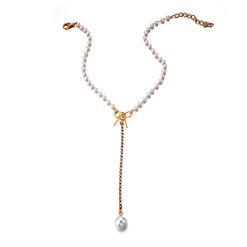 Dishowme Schmetterlingsknoten Perlenanhänger Halskette Kristall Kunstperlen BowKnot Halskette Kette Schmuck für Frauen Mädchen Teenageralter von Dishowme