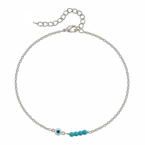 Dishowme Türkis Evil Eye Fußkettchen Armband Boho Türkisches Auge Perlen Fußkette Sommer Strand Barfuß Sandale Schmuck für Damen Frauen (Silber) von Dishowme