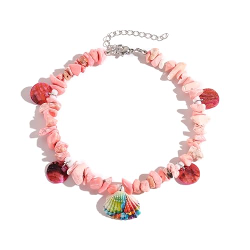 Dishowme Türkis Muschel Fußkettchen Armband Natur Stein Muschel Fußkette Hawaii Puka Pailletten Quasten Sommer Strand Barfuß Sandale Schmuck für Damen Frauen (Rosa) von Dishowme
