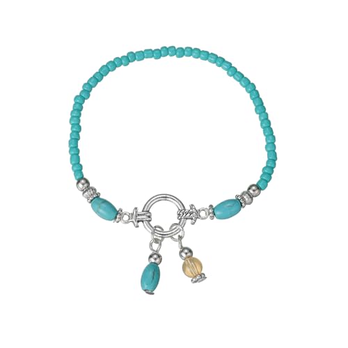 Dishowme Türkis Perlen Fußkettchen Armband Boho Elastische Rocailles Perlen Fußkette Sommer Strand Barfuß Sandale Schmuck für Damen Frauen (Blau) von Dishowme