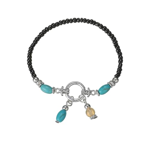 Dishowme Türkis Perlen Fußkettchen Armband Boho Elastische Rocailles Perlen Fußkette Sommer Strand Barfuß Sandale Schmuck für Damen Frauen (Schwarz) von Dishowme