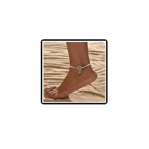 Dishowme Türkis Perlen Fußkettchen Armband Boho Elastische Rocailles Perlen Fußkette Sommer Strand Barfuß Sandale Schmuck für Damen Frauen (Weiß) von Dishowme