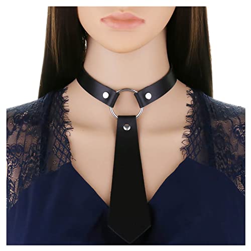 Fliege Leder Halsband Halskette Gotisch Punk Schleife Kragen Halskette Niedlich Lolita Kette Schmuck für Frauen Mädchen Halloween Kostüm Zubehör (Schwarz Binden) von Dishowme