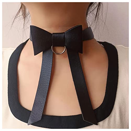 Fliege Leder Halsband Halskette Gotisch Punk Schleife Kragen Halskette Niedlich Lolita Kette Schmuck für Frauen Mädchen Halloween Kostüm Zubehör (Schwarz Bogen) von Dishowme