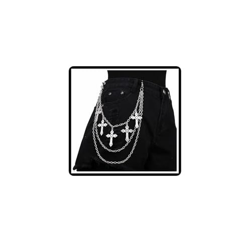 Gothic Kreuz Hose Kette Blatt Hose Kette Punk Schwert Jeans Geldbörse Kette Hip Hop Stern Geldbörse Taille Gliederketten Tasche Gürtel Körperschmuck für Frauen Männer (Kreuz) von Dishowme