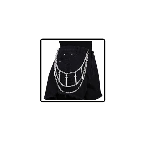 Gothic Kreuz Hose Kette Blatt Hose Kette Punk Schwert Jeans Geldbörse Kette Hip Hop Stern Geldbörse Taille Gliederketten Tasche Gürtel Körperschmuck für Frauen Männer (Schwert) von Dishowme