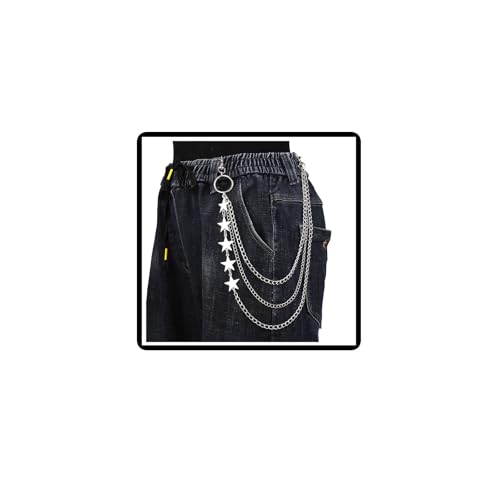 Gothic Kreuz Hose Kette Blatt Hose Kette Punk Schwert Jeans Geldbörse Kette Hip Hop Stern Geldbörse Taille Gliederketten Tasche Gürtel Körperschmuck für Frauen Männer (Stern) von Dishowme