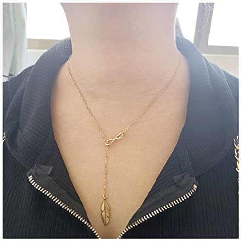 Feder Unendlichkeit Anhänger Halskette Glück 8 Blatt Lariat Y-Form Halskette Kette Schmuck für Frauen Mädchen Teenager (Gold) von Dishowme