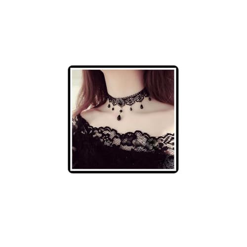 Halskette mit Kristall-Samt-Halsband Gothic-Strass-Spitze Vintage-Stil Vampir-Halsband Schmuck für Frauen Mädchen (Schwarz A) von Dishowme