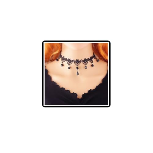 Halskette mit Kristall-Samt-Halsband Gothic-Strass-Spitze Vintage-Stil Vampir-Halsband Schmuck für Frauen Mädchen (Schwarz B) von Dishowme