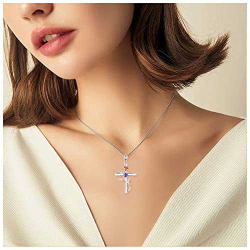 Halskette mit Rosenkreuz-Anhänger Kristallblüte Christlicher Kreuz Schmuck für Damen Mädchen Teenager (Blau) von Dishowme