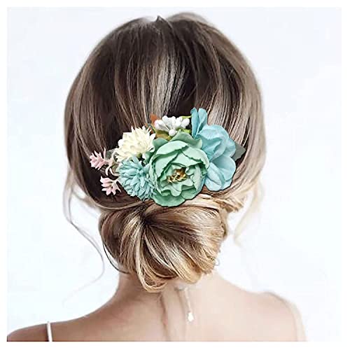 Hochzeitsblumenkamm Brautschmuck Kunstblumen-Haarkamm Vintage-Stil Frost Kopfschmuck Haarteil Zubehör für Frauen Mädchen Bräute Brautjungfern (Blau B) von Dishowme