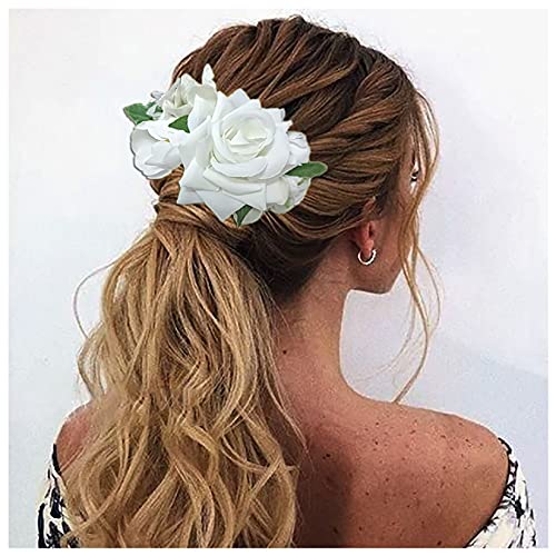 Hochzeitsblumenkamm Brautschmuck Kunstblumen-Haarkamm Vintage-Stil Frost Kopfschmuck Haarteil Zubehör für Frauen Mädchen Bräute Brautjungfern (Weiss A) von Dishowme